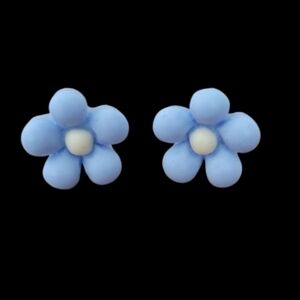 Blue Flower Earrings with Yellow Center